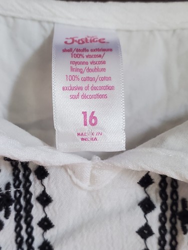 Justice Girls Summer Sundress White With Black Flowers Embroidered Size 16 - Picture 4 of 7