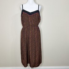 Loft Black Brown Pink Strokes Sleeveless V-Neck Midi Sundress Dress Sz S
