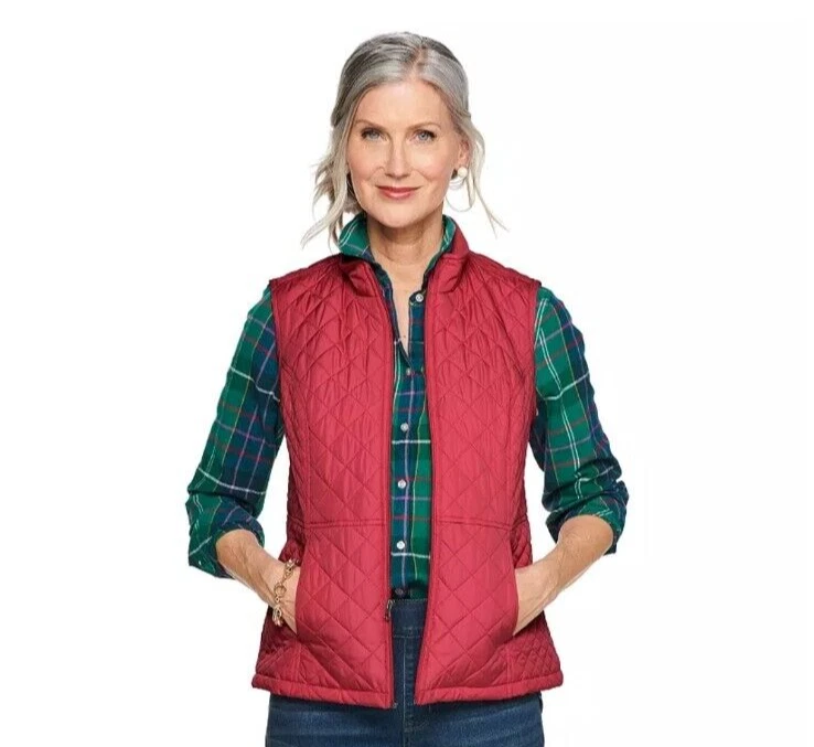 Croft & Barrow Small Red Quilted Puffer Vest Fisherman NWT  - Image 2 of 4