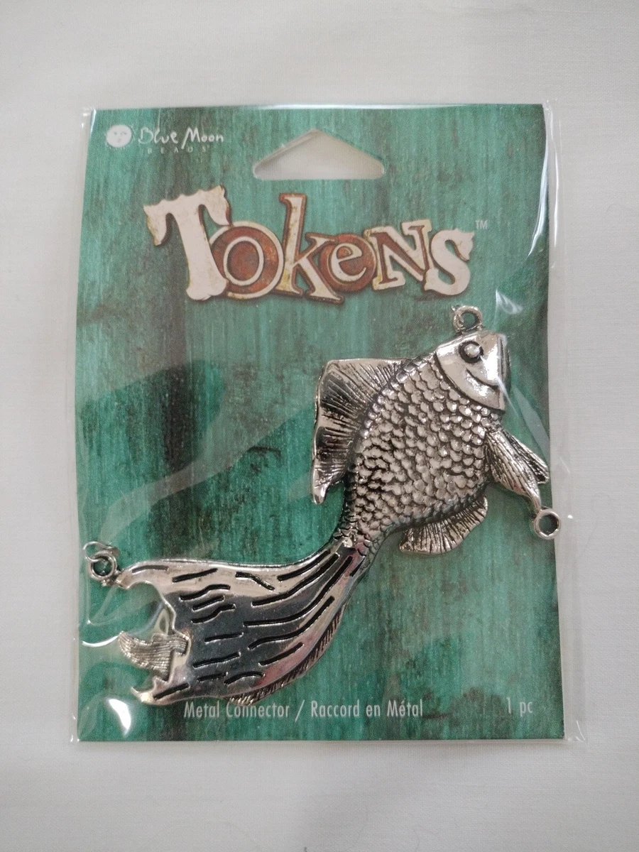 Tokens Metal Connector Silver Tone FISH Blue Moon Beads