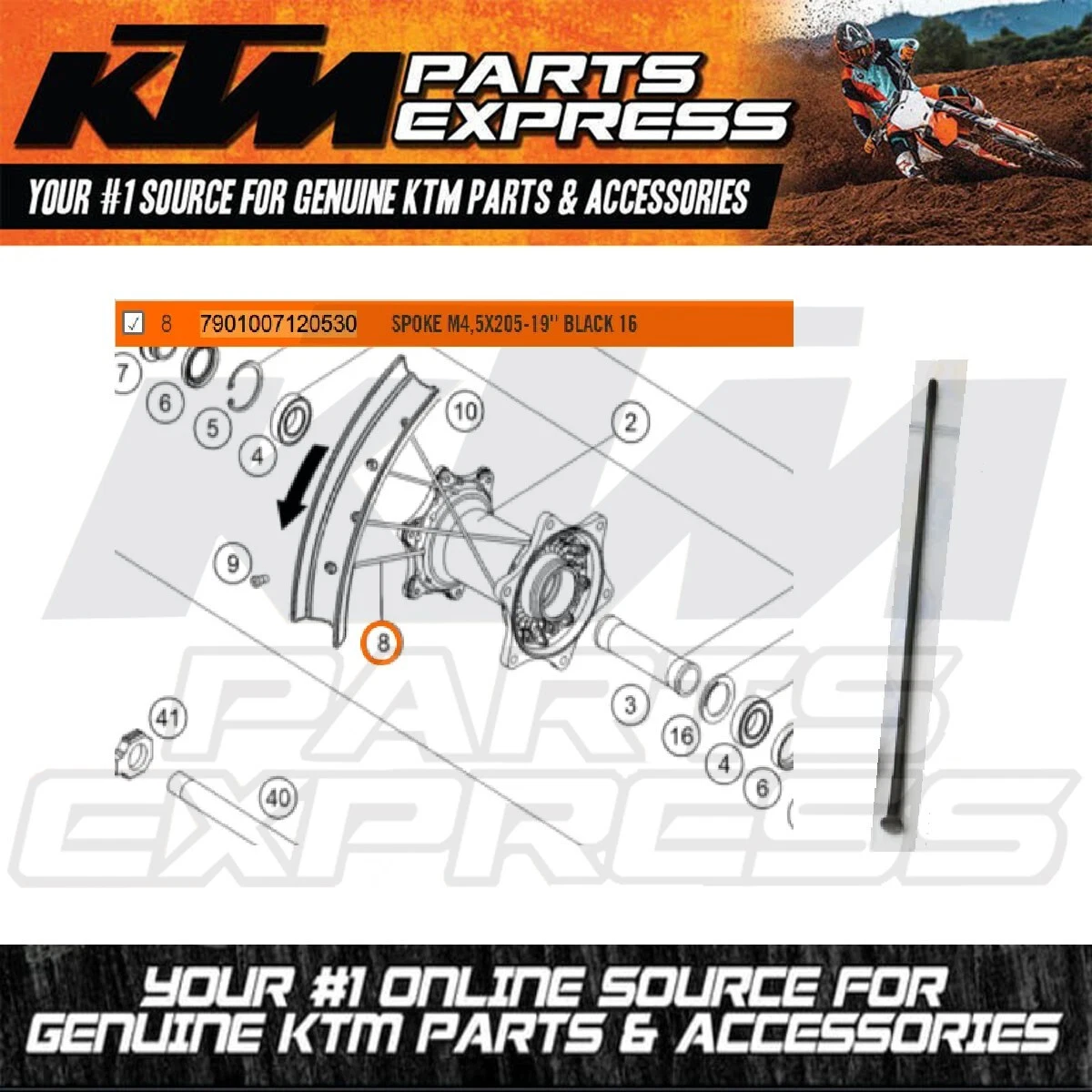 NEW OEM KTM REAR WHEEL SPOKE M4,5X205-19'' 125 250 350 450 SX SXF