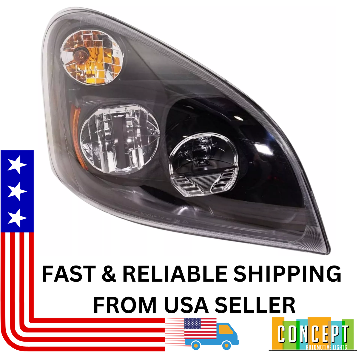 For Freightliner Cascadia 2015-2018 LED Headlight Black Housing