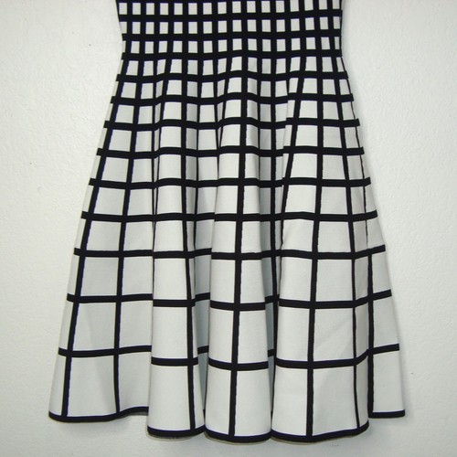 JONATHAN SIMKHAI White Black Windowpane Fit & Flare Dress Size 36 (US 4) - Picture 12 of 13