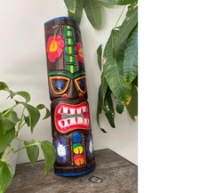 Hawaii Hand Made Carved Wooden 19" Painted Tiki Mask Wall Decor Hanging Man Cave