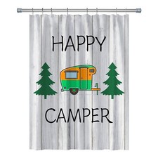 RV Shower Curtains Forest Mountain Happy Camper Cloth Fabric RV Bathroom Deco...