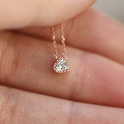 Heart Shaped Diamond Necklace Heart Bezel Set Diamond Love