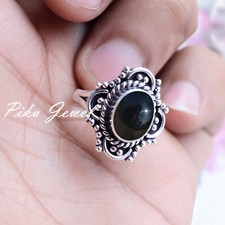 Black Onyx Big Gemstone 925 Sterling Silver Handwork Jewelry Statement Ring