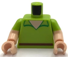 Lego New Lime Torso Shirt w/ Open Collar Light Flesh Nougat Neck and Belt