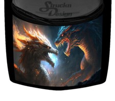 White Teal Dueling Firey Dragons Angry Hood Wrap Vinyl Graphic Decal 58