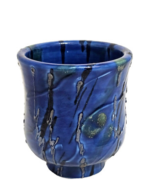 VINTAGE ALVINO BAGNI ITALY RAYMOR BLUE GREEN ABSTRACT ART POTTERY VASE MID CENT