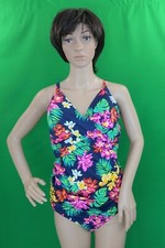 Jantzen navy floral Fiorella Twist bust Fun Over the Shoulder 1pc Swimsuit, 18