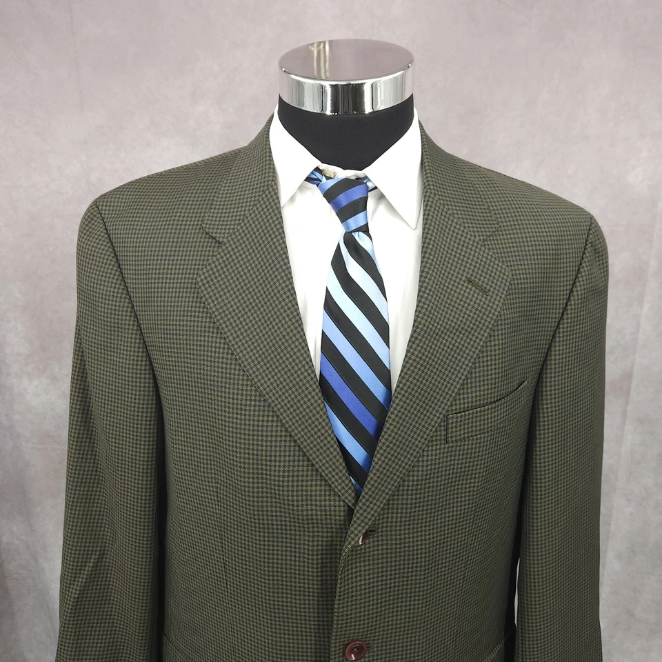 Blazer Nautica Para Hombres 42R Verde Azul Pata de Gallo Lana Abrigo Deportivo Chaqueta 3 Botones Foto 3 de 4