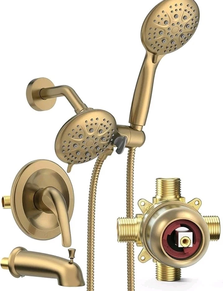 SR SUN RISE 5-Spray Dual Shower Head Combo Tub Faucet Set Brushed Gold