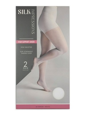 New 2pr Silk Impressions High Support Sheer High Waisted Size XL White