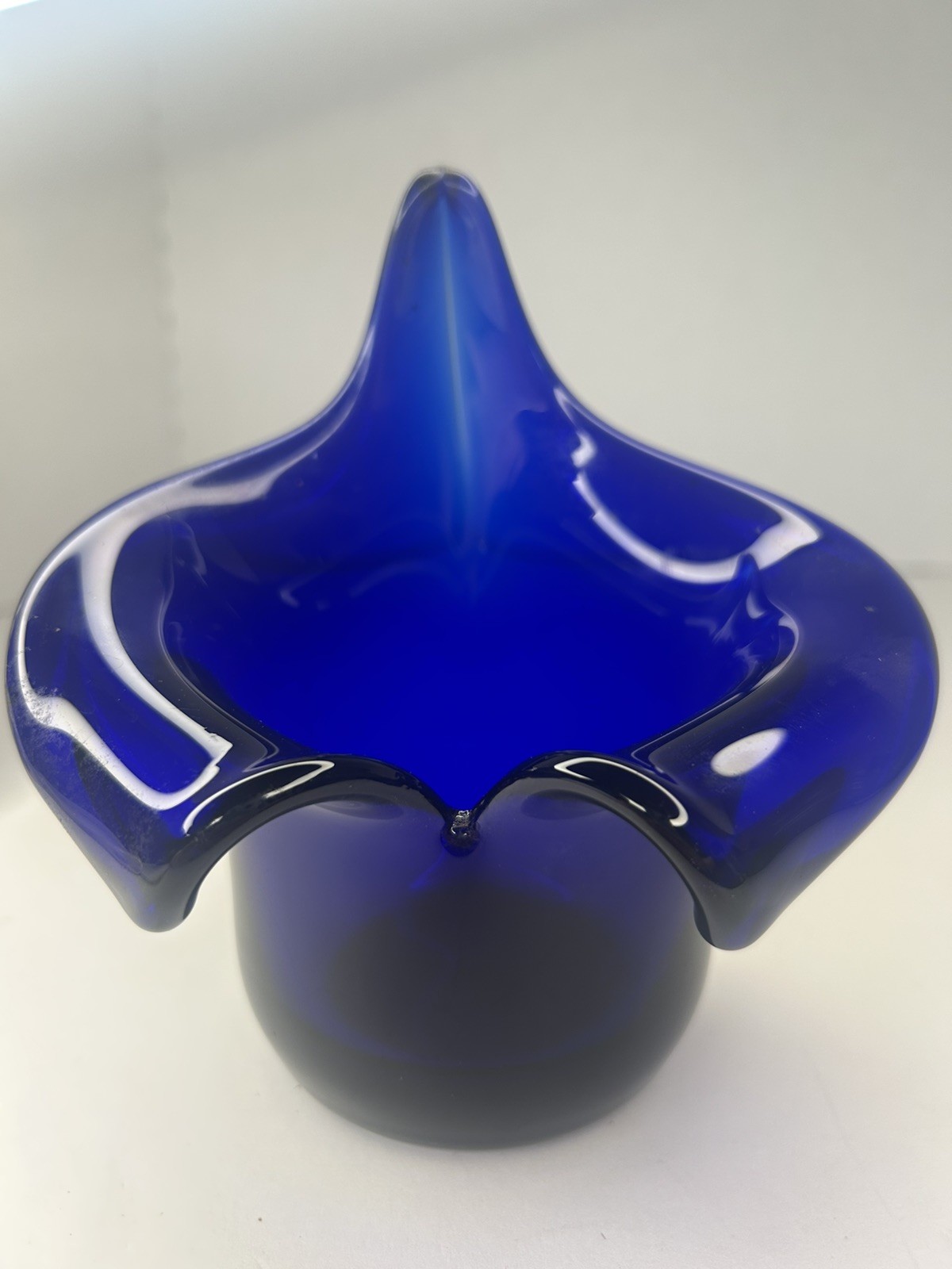 Hand Blown Cobalt Blue Art Glass  Jack In The Pulpit  Vase Candle Paper Weight