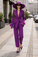 149 ZARA PURPLE FEATHER CUFF SHOULDER PAD BLAZER sz S 2654/593