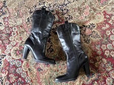 VTG Y2K Mia Black Leather Boots Brazil Mid Calf Western Modern High Heel 7.5