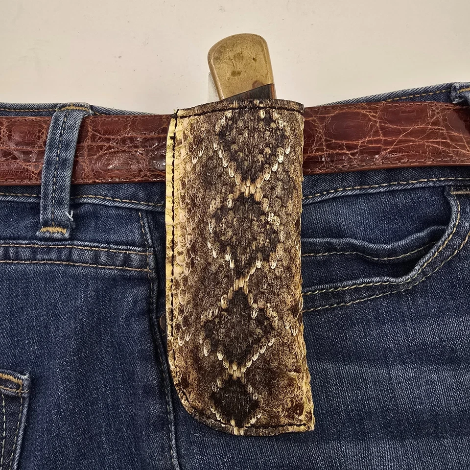 Funda de cuero Buck 110 Eastern Snake piel cuchillo estuche 6265 hecho a mano Foto 4 de 4