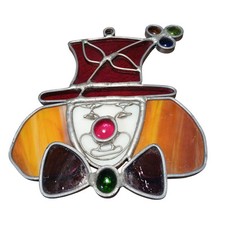 Vtg Suncatcher Stained Art Slag Glass Red Orange Clown Jewels Circus 5.5"x4.75"