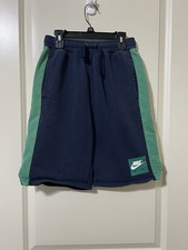Nike Boy's Air Navy/Green Color Block Fleece Shorts-SizeXL