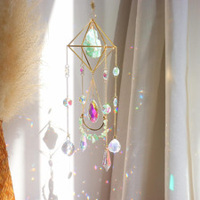 Green Fluorite Crystal Suncatcher Window Hanging Pendant Glass Prisms Decor W...