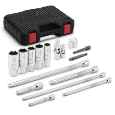 EMENTOL 17PC 1/4" & 3/8" Socket Set - Spark Plug Sockets, Bars, Adaptors, Joint