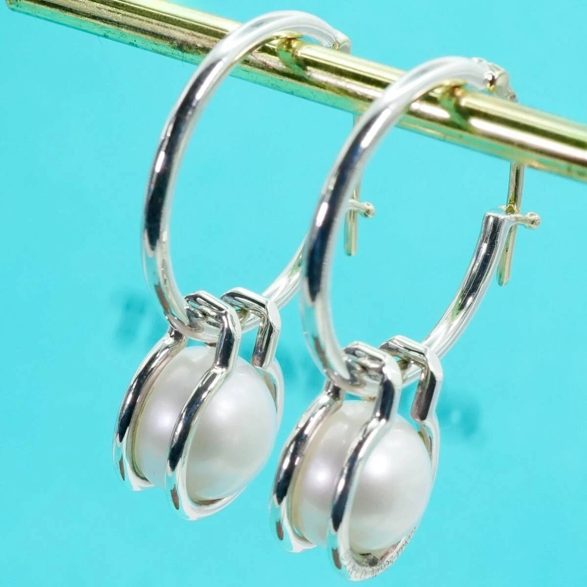 TIFFANY & CO. Hardware Perlen Creolen Sterling Silber 925 Süßwasserperle