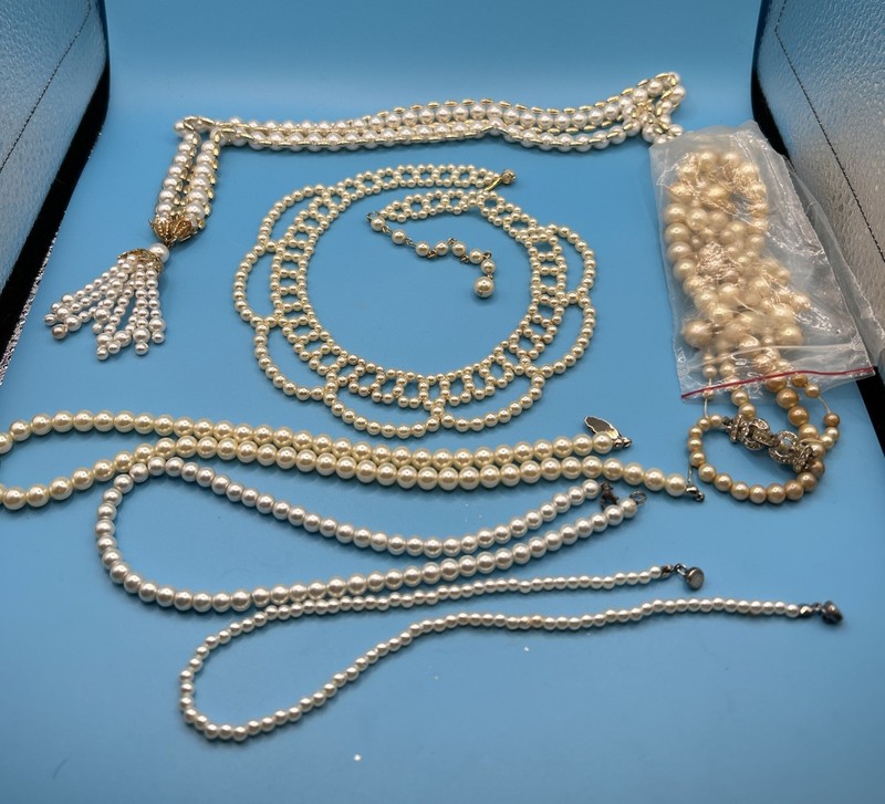 Lot 6 Vintage Pearl Necklaces Jewelry(see Description)