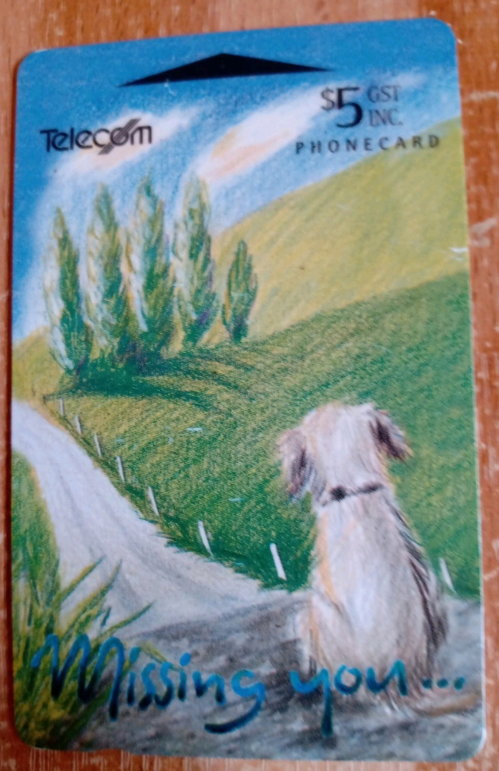 N/Z Phonecard. Missing You. A Dog Waiting In The Landscape For His Master.