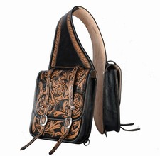 HULARA Soft Leather Horse Saddle Bag Oiled Tan | Equestrian Western Adjustable