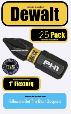 25 Pack PH1 1'' DEWALT Flextorq Bit Set IMPACT READY Phillips #1