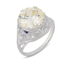 Art Deco GIA 4.76 carat old European cut diamond sapphire platinum filigree ring