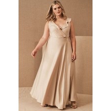 Anthropologie BHLDN Tansy Ruffle Collar Maxi Dress Pink 24W