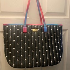 Betsey Johnson Luvset Large Heart Quilted Tote Bag Black White Carry On Travel