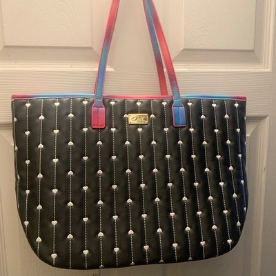 Betsey Johnson Luvset Large Heart Quilted Tote Bag Black White Carry On Travel