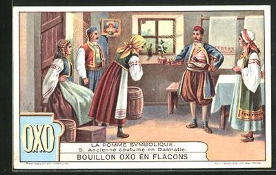 Sammelbild Liebig, Bouillon Oxo, Serie: La Pomme Symbolique, No. 5, Ancienne co 