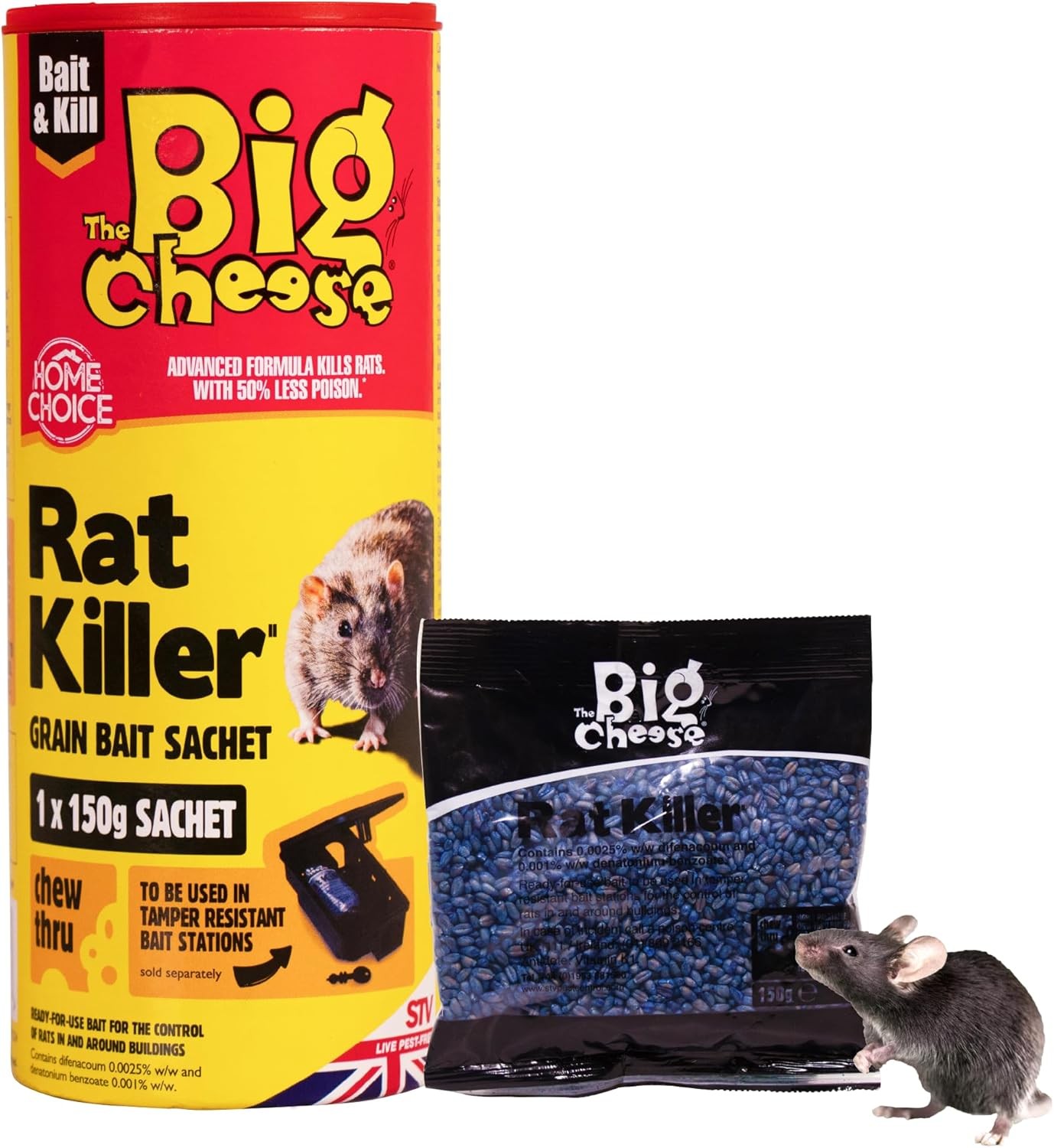 The Big Cheese Rat & Mouse Killer Grain Bait Sachet - 25g x 6 Kills Mice Pre-Me