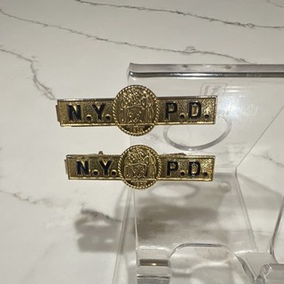 Men's NYPD Police Tie Bar/Clip Lot of 2 Gold Tone Blue Enamel Metal