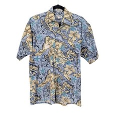 Vtg 90s Pierre Cardin Tropical Mao Print Shirt Button Up Coastal Resort Medium
