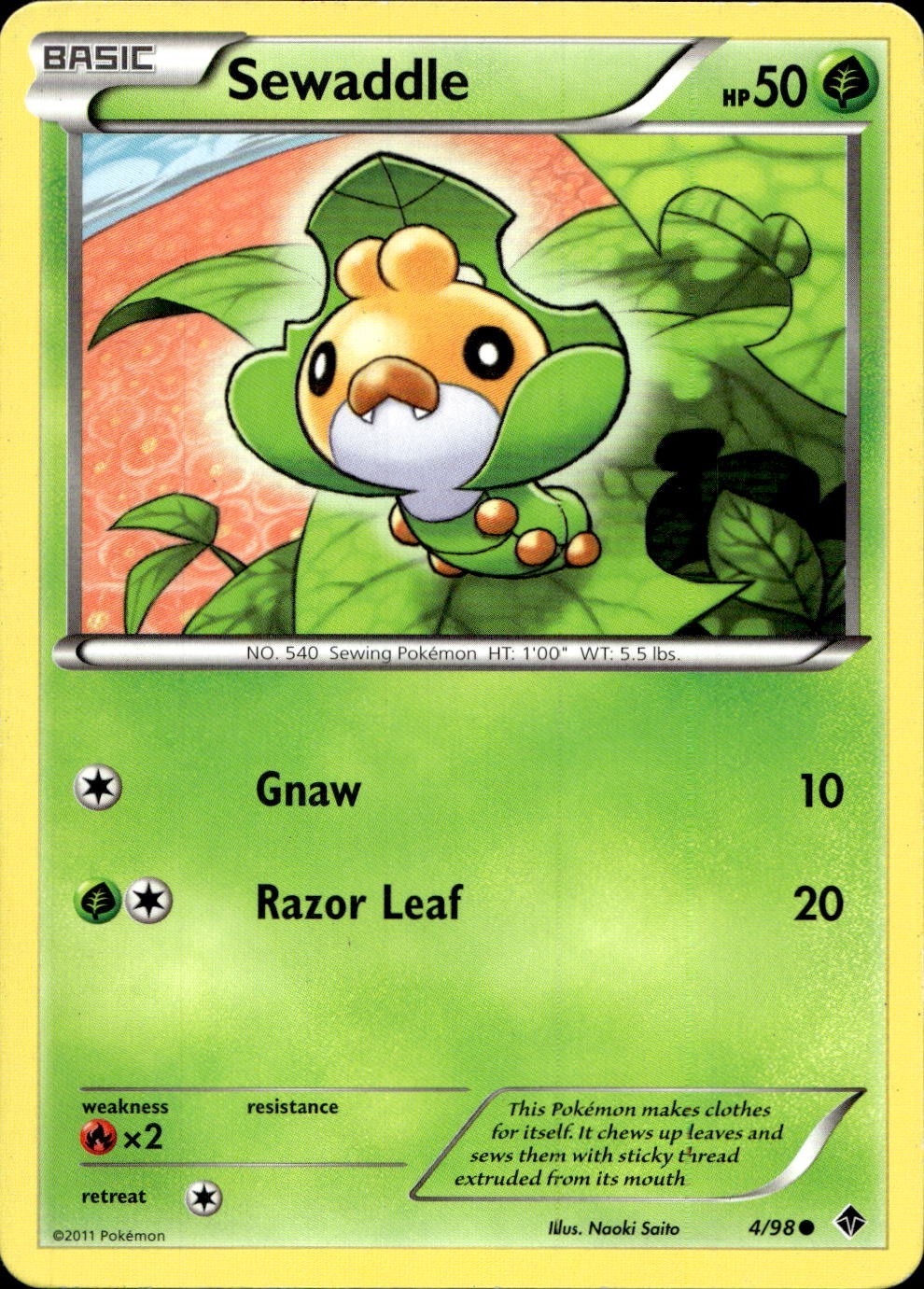 Sewaddle 4/98 Common Emerging Powers Pokemon Moderately Played