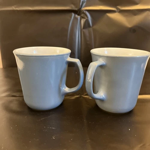Vintage Pyrex Blue Milk Glass Coffee Tea Mugs D Handle USA 8oz Set of 2