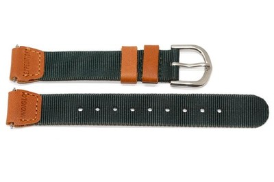 18MM GREEN BROWN LEATHER NYLON (extra thin) EXPEDITION WATCH BAND STRAP