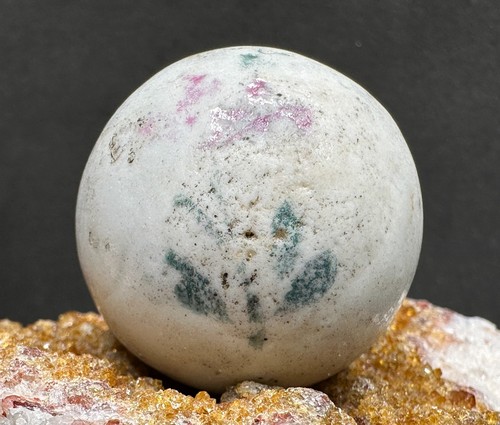 EXTREMELY SCARCE Antique China Clay PAINTED FLOWER Marble 1.26" HUGE SHOOTER!