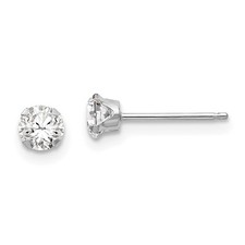 14k White Gold 4mm Cubic Zirconia Post Stud Earrings 0.24gm L-4 mm W-4 mm