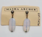 VTG MASHA ARCHER FACETED OVAL PLACQUES WHITE OPALITE MILKGLASS DANGLE EARRINGS