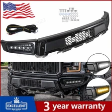 Front Bumper Assembly w/LED DRL Raptor Style For 2015-2017 Ford F150 Black Steel