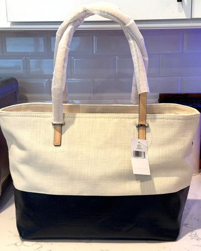 NEW KATE SPADE LOTT STREET FRANCIS NATURAL/ OFF SHORE BLACK WKRU4171 TOTE BAG - Picture 2 of 7