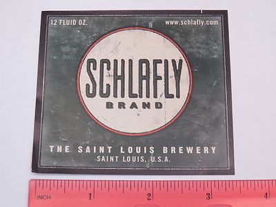 BEER Bottle LABEL ~ SCHLAFLY Brewery Brand Beers ~ St Louis, MISSOURI Breweriana
