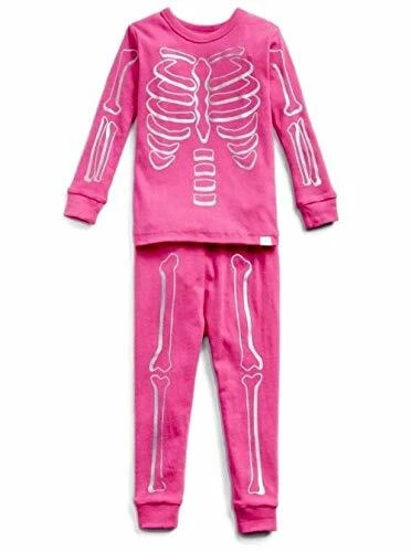 Girl s Halloween Pink Metallic Skeleton Pajama Set Size 3 Years