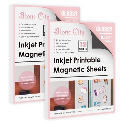 Glossy White Printable Magnet Paper 24 Sheets for Inkjet Printer Cutable 8.5x11